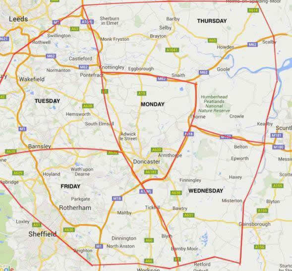 zone area map South Yorkshire